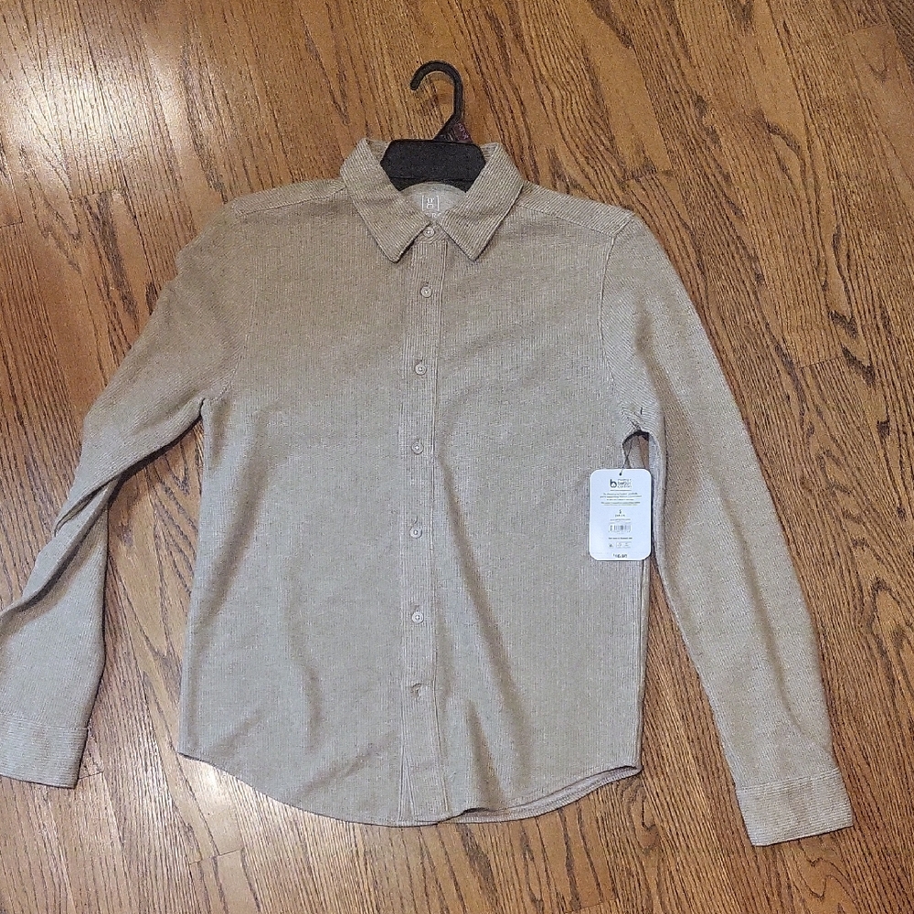 George Men's SMALL button down long sleeved Men's Beige Shirt NWT